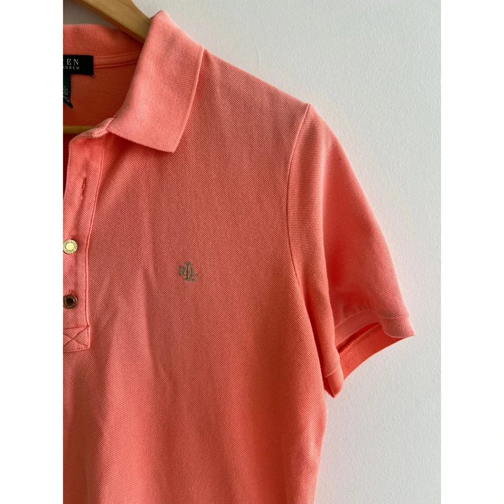 Lauren Ralph Lauren M Coral Piqué Cotton Polo Old Money Preppy Coastal Top - Picture 4 of 9